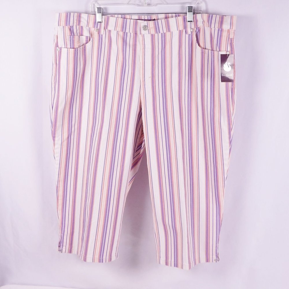 Gloria Vanderbilt Amanda Purple & Pink Striped Capri Jeans Plus Size 22W NWT - Picture 4 of 7
